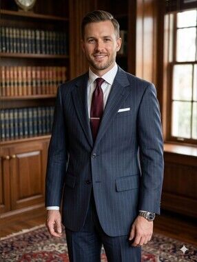 Vintage Irvine Park Men's Navy Pinstripe Two-Button Worsted Wool Suit. Men Suit.
